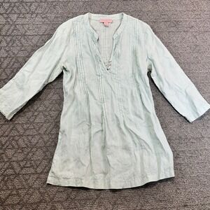 Saint Tropez West Linen Top Embroidered Tunic Button Up‎ Womens Small Lagenlook
